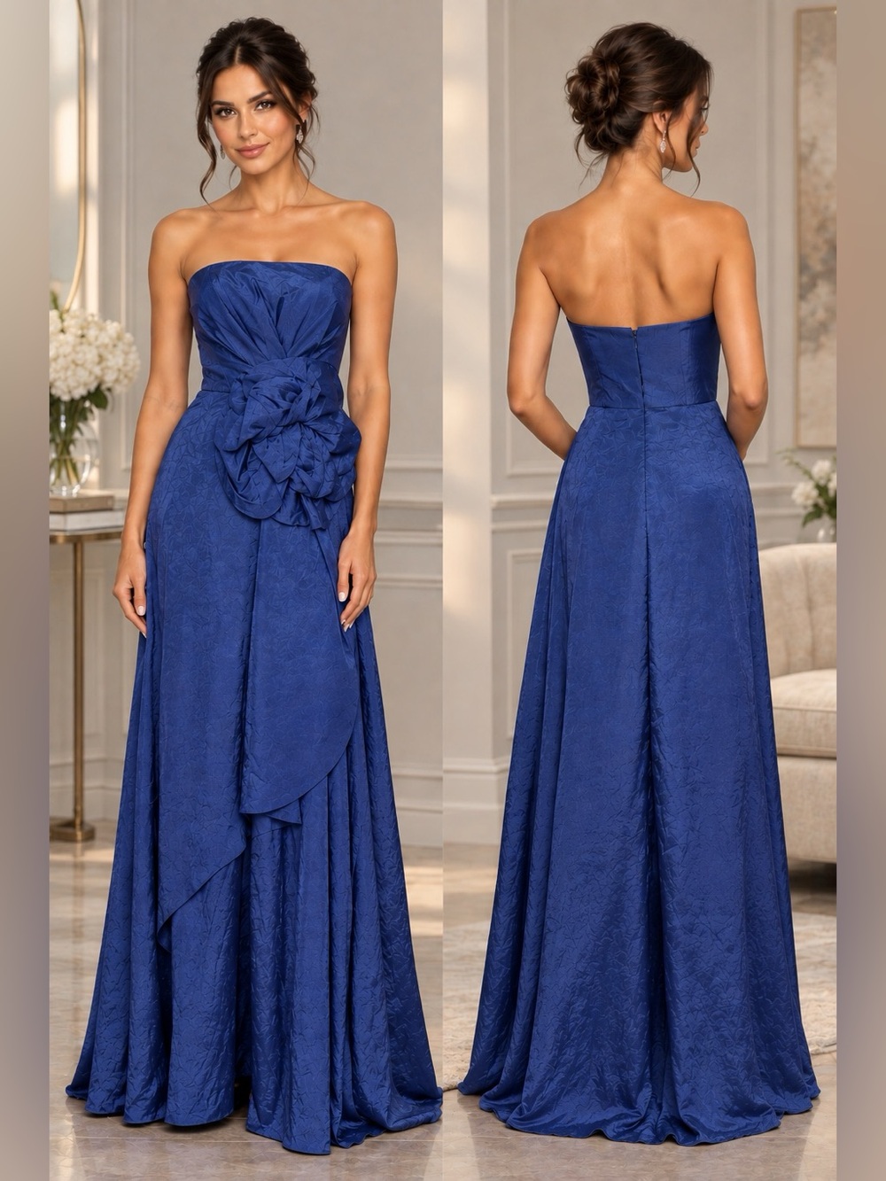 NWT New floor-length  Muse by Marchesa in royal blue.
Strapless, size 12.